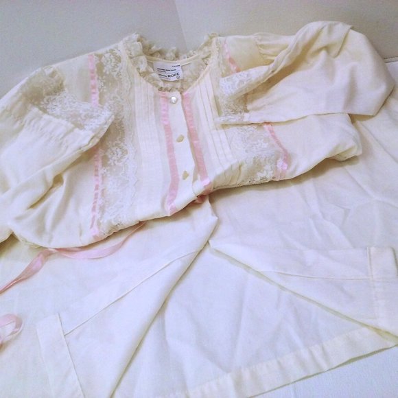 Vintage 70s-80s JCPenney Prairie Dressing Gown Robe Misses-S Pocket Button-front - Picture 8 of 11